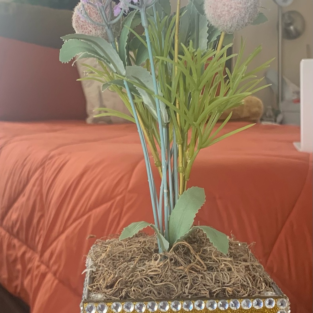 Decorative Floral Arrangement with Rhinestone Pot